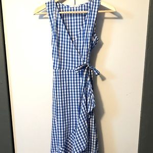 Blue Gingham Midi Wrap Dress